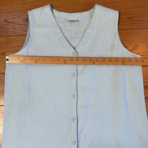 Eileen Fisher Linen Midi Dress Button Front Sleeveless Light Blue Minimalist - Picture 7 of 10